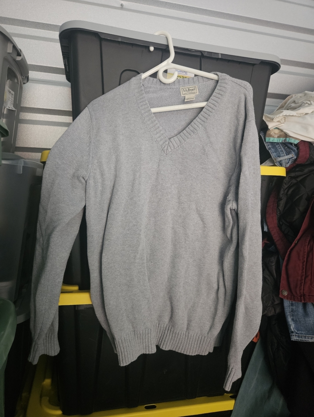L.L. Bean Sweater Gray Mens V Neck Size Large